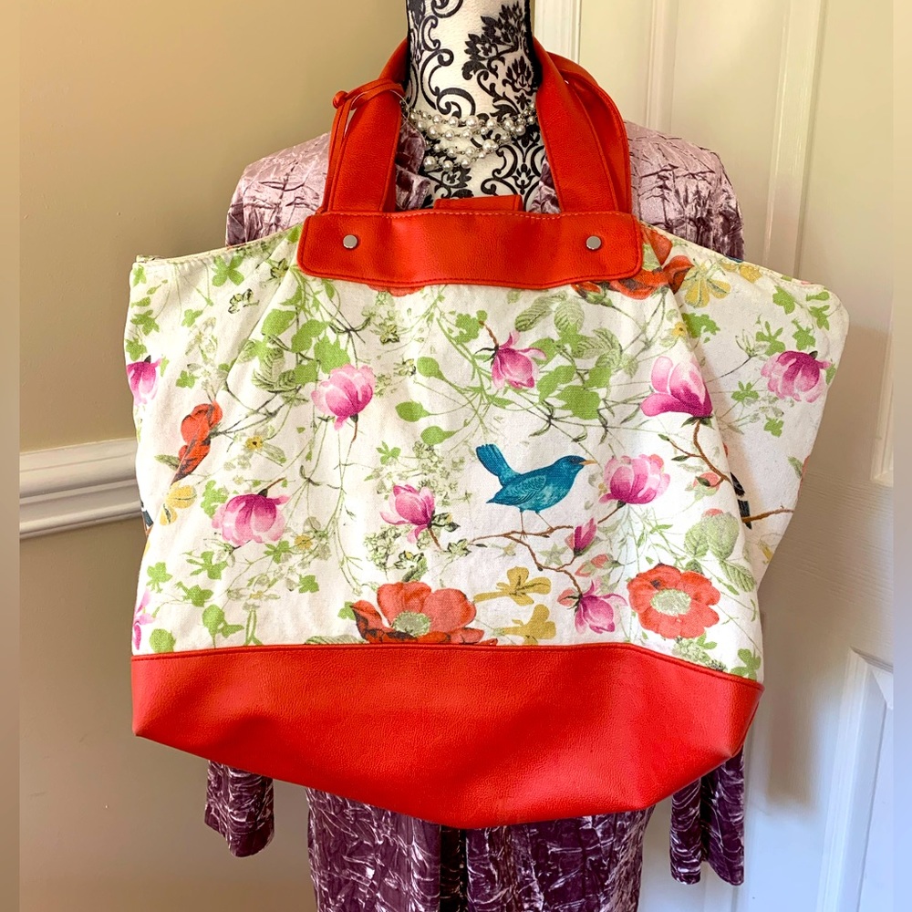 JoAnn Fabric and Craft Store Floral Bird Print Shoulder Bag (vintage -2016) LG